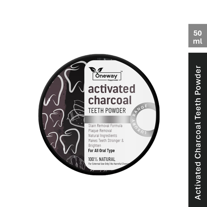 Oneway Happiness Activated Charcoal Teeth Whitening Powder with Stain Removal Formula 100gm