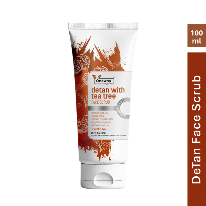 Oneway Happiness Detan Face Scrub with Tea Tree & Turmeric for Removing Tanning and Dullness 100GM