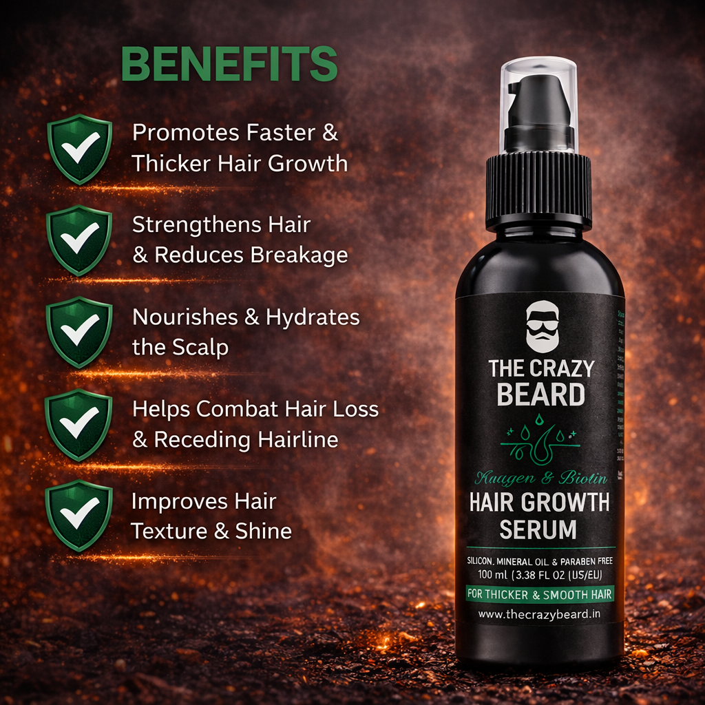 THE CRAZY BEARD Hair Growth Serum for Men | Strengthens Hair & Promotes Regrowth