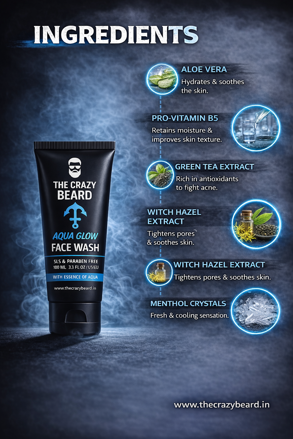THE CRAZY BEARD Aqua Glow Face Wash for Men | Deep Cleansing & Hydrating Face Wash