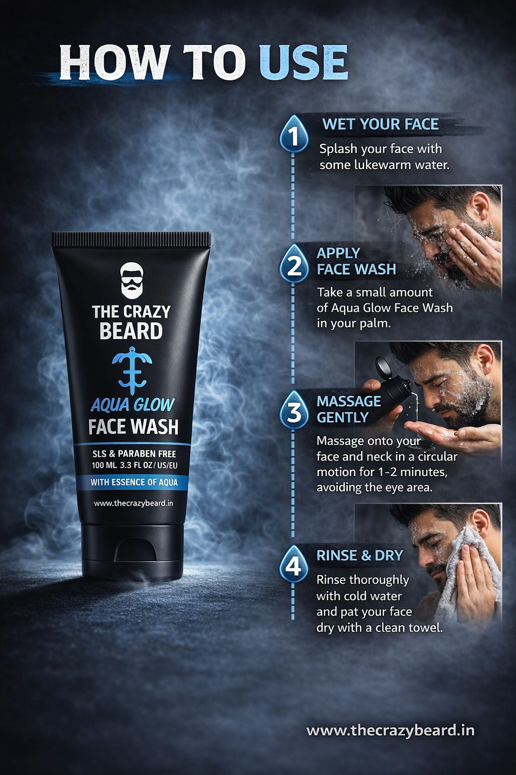 THE CRAZY BEARD Aqua Glow Face Wash for Men | Deep Cleansing & Hydrating Face Wash