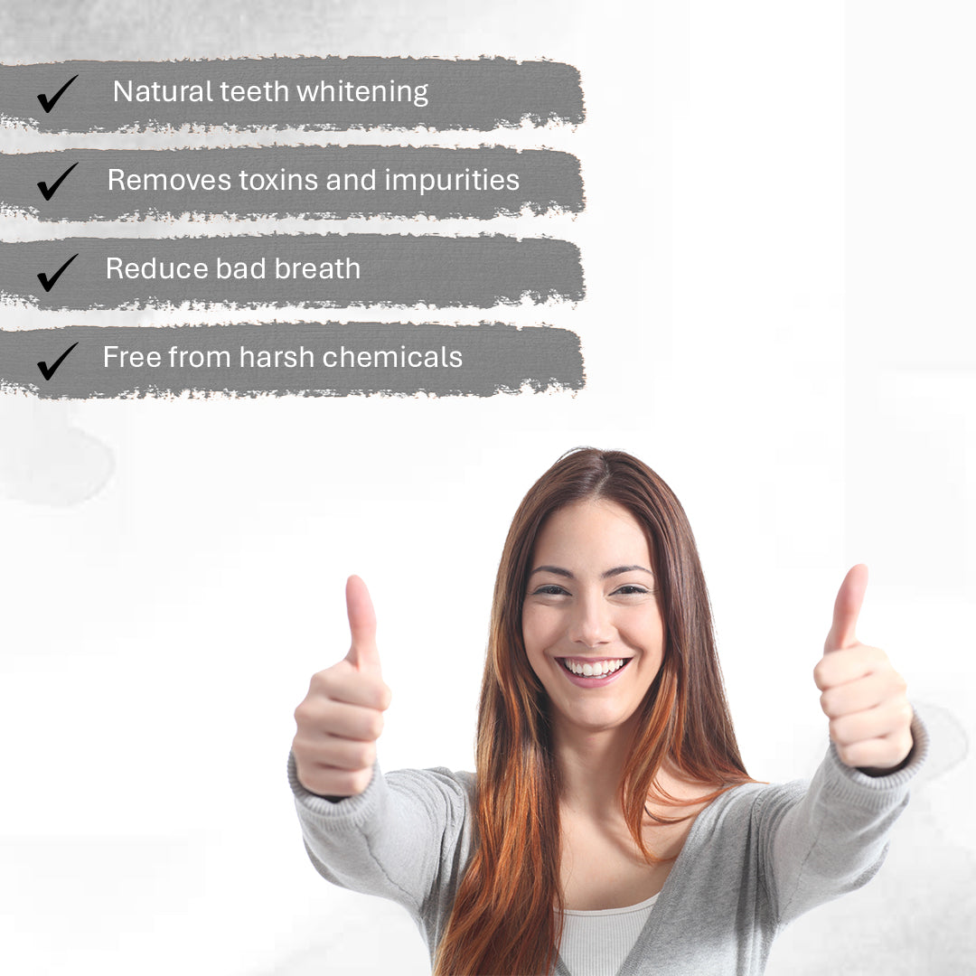 Oneway Happiness Activated Charcoal Teeth Whitening Powder with Stain Removal Formula 100gm