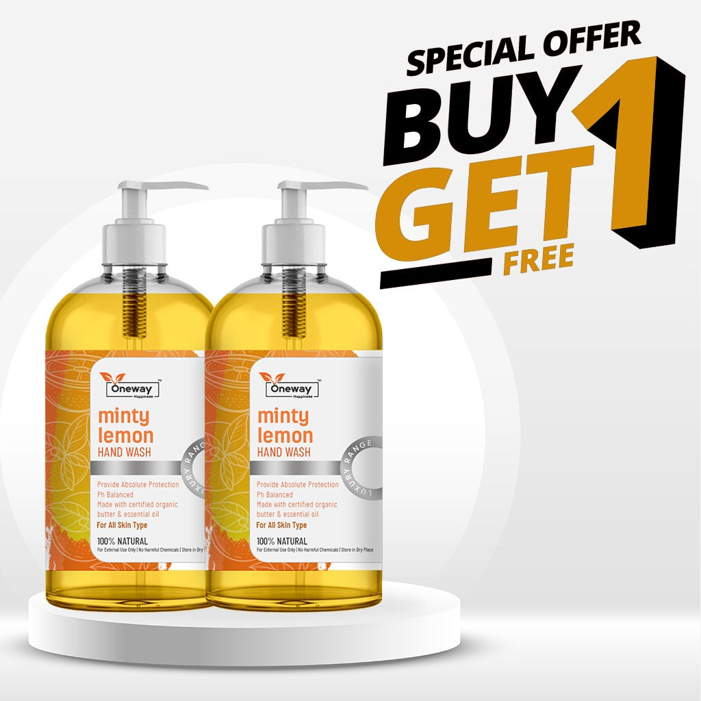 Oneway Happiness Minty Lemon Hand Wash with Aloe Vera & Lemon Extract 500ml | BUY 1 GET 1 FREE |