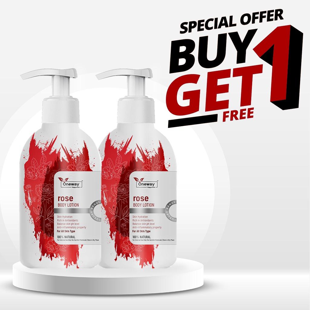 Oneway Happiness Rose Body Lotion with Aloe-Vera & Vitamin E for 24HR Nourishing | BUY 1 GET 1 FREE |